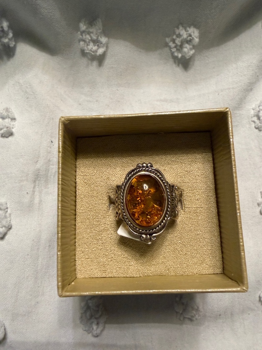 NWT - Size 8 - JTV Sterling Silver Amber Oval Ring - Honey Amber